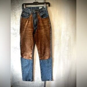 ET VOUS France High Rise Stove Top Brown Suede Patch Jeans EU 34 US XS